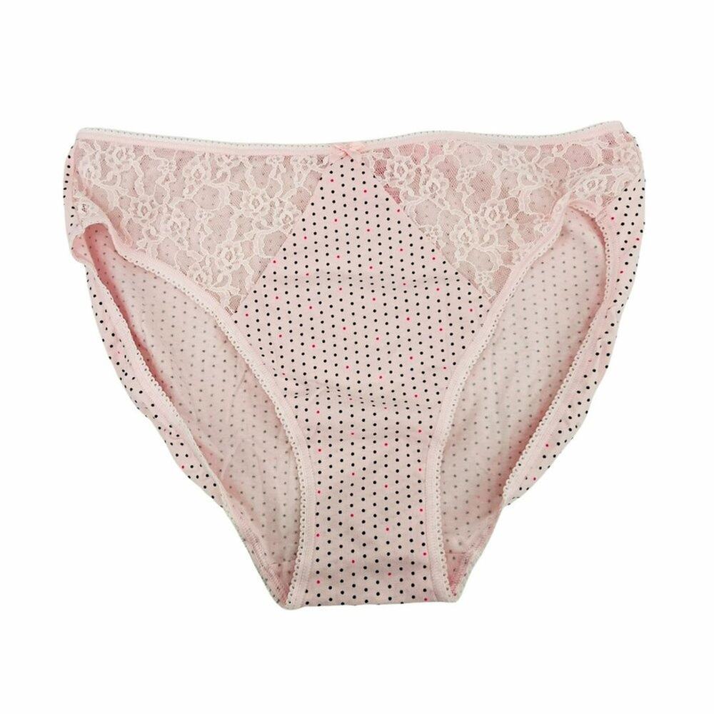 Victoria's Secret Panty Pale Pink Black Polka Dot Lace Inlay High Leg Brief Larg